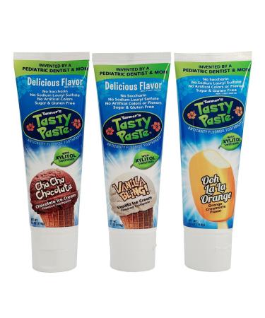 Tanner's Tasty Paste Variety (Vanilla Chocolate & Orange) Anticavity Fluoride Children s Toothpaste Great Tasting Flavors. Safe & Effective for Kids (3-Pack)