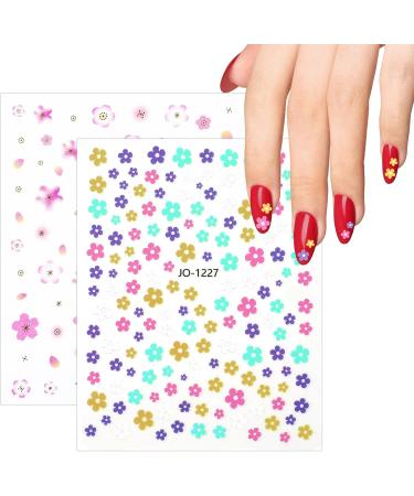 3D Nail Stickers Flower Nail Stickers Floral Self-Adhesive Small Cute White Flower Pink Peach Nail Design Stickers Colorful Manicure Decoration Nail Tips Decor Supplies for Women - Buy Online on GoSupps.com