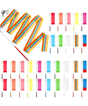 Deekin 30 Pieces Dance Ribbons Streamers Kids' Gymnastics Ribbon Sticks 6.6 Feet Artistic Twirling Ribbons for Gymnastics Party Favors with Non-Slip Handle (Elegant Style)