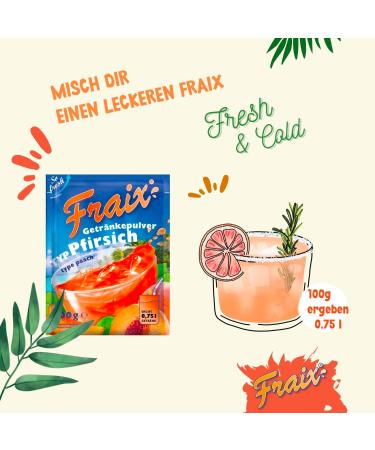 FRAIX Pack of 50 peach powder drinks (50 x 100 g) - Instant fruit powder with peach flavor - Perfect fruit powder for on the go birthday parties - Buy Online on GoSupps.com