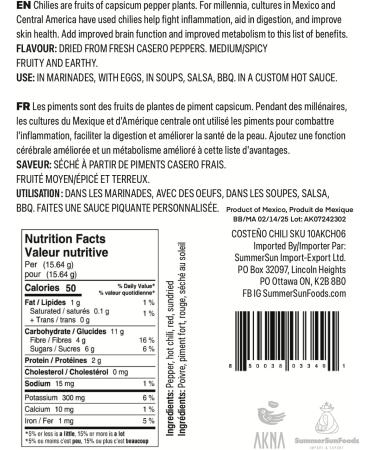 AKNA Dried Coste o Chili Peppers Authentic Whole Mexican Chili Peppers 170g Vacuum Pack - Buy Online on GoSupps.com