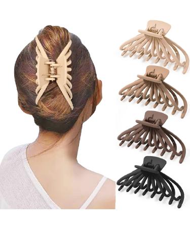 4 Pcs Large Hair Claw Clips  4.7 Inch Matte Hair Clips for Women  Neutral Claw Clips for Thick Hair & Thin Hair  Strong Hold Jaw Clips Cream  Beige  Brown  Black