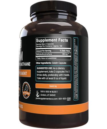 Pure MSM (365 Capsules) - Lab Verified, No Fillers - 180 Servings - Buy Online on GoSupps.com