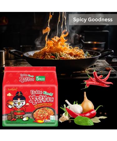 Samyang Kimchi Noodles - Hot Chicken Flavor - Ramen Buldak Spicy Noodles - Ideal Choice for your Evening Snack or Anytime Hunger (Pack of 2) Kimchi Pack of 2 - Buy Online on GoSupps.com