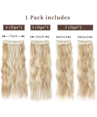 20 Curly Blonde Clip in Hair Extensions - 4Pcs Soft Synthetic Wavy Hair Pieces for Women - Dark Golden Mix Beige Blonde Color - Buy Online on GoSupps.com