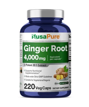 NusaPure Ginger Root Capsules 20:1 Extract 200 mg Equivalent to 4 000mg per Veggie Caps | 220 Count | Non-GMO 220 Count (Pack of 1)