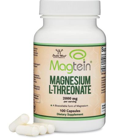 Magnesium L Threonate, Magtein , Sleep and Cognitive Support High Absorption Most Bioavailable Form of Magnesium 2,000 mg 100 Capsules