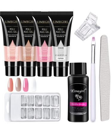 Poly Nail Gel Kit With Slip Solution Builder Gel Nail Extension 4 Colors Set With Instructions For Begginers Nail Art French Manicure Gift 4 Colors-Set A