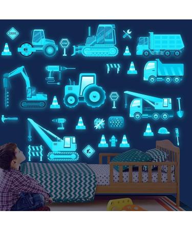 Glow in The Dark Construction Vehicles Wall Stickers - Transport Cars Theme Fluorescent Decals for Kids Bedroom Nursery - Buy Online on GoSupps.com