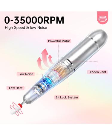 Buy Rechargeable 35000RPM Nail Drill - Professional Electric Nail File for Acrylic/Gel Nails | Portable Nail Tools for Manicure & Pedicure - Pink M-pink - Buy Online on GoSupps.com
