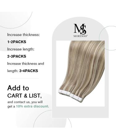 Moresoo Human Hair Tape in Extensions 18 Inch Light Brown Highlighted with Blonde - 20pcs 50g 9AP60 - Buy Online on GoSupps.com