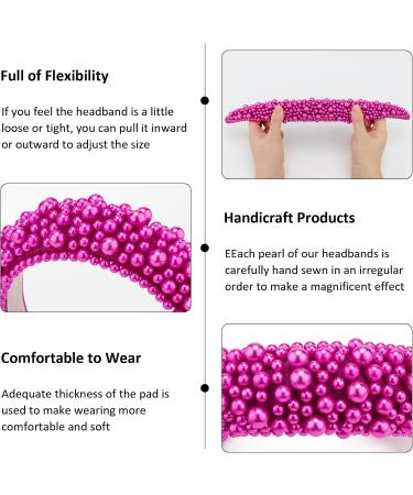 Hapdoo Hot Pink Pearl Headbands for Women Wide Padded Hair Hoop with Faux Pearl for Gift Bling Valentine Hairbands Hair Accessories for Women Girls - Buy Online on GoSupps.com