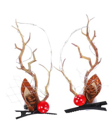 minkissy 2 Pairs Luminous Antler Hair Clip Reindeer Antlers Hair Clips Reindeer Antlers Xmas Hairpins Reindeer Ears Clips Girls Dresses Deer Antlers Hair Holder Pp Christmas Deer Elk Horns