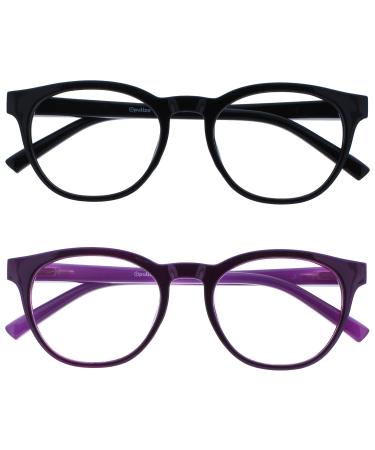 Opulize Blu - Reading glasses Blue light filter 2 Pack Cool Radio Share hinges improve the sleep computer gaming reflective men BB5-13 +0.00 diopttria black / purple