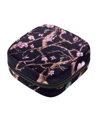 Women's napkin storage bag vintage cherry pink flowers flowering menstrual cup portable women's bandages storage bags female menstruation first period pocket