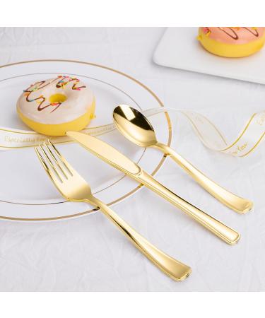 N9R 500PCS Gold Plastic Silverware Set - Disposable Gold Cutlery for Party, Wedding - 200 Forks, 150 Spoons, 150 Knives - Gold Utensils - 500 Pack - Buy Online on GoSupps.com