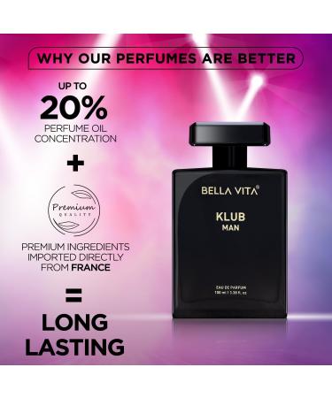 Bella_Vita Luxury KLUB Man Eau De Parfum Perfume with Lemon Rose Patchouli Vanilla|Premium Long Lasting Citrusy Aromatic Fragrance for Men 100 ML - Buy Online on GoSupps.com