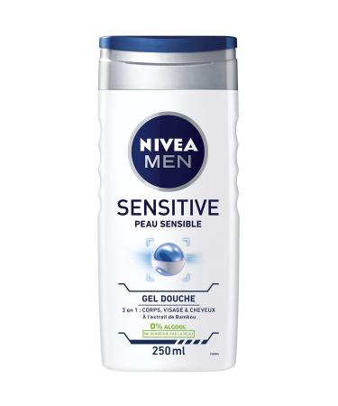 Nivea Men Sensitive 3-in-1 Shower Gel (250ml) Gentle Body Hair & Face Wash with Bamboo Extract Pack of 5 for Sensitive Skin International Shipping Available - Buy Online on GoSupps.com