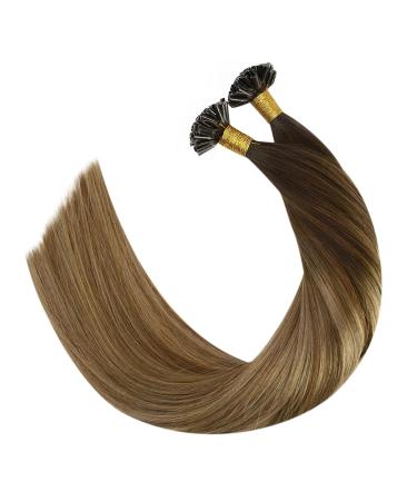 Ugeat Real Hair Extensions Ombre U-Tip - Chocolate Brown to Golden Brown & Ash Blonde 45 cm 50g 18 Inch - Premium Keratin Bonded Human Hair - Buy Online on GoSupps.com
