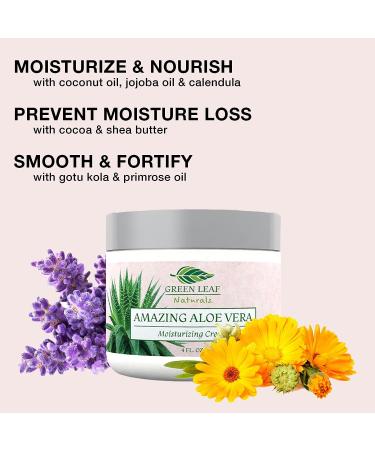 Green Leaf Naturals Face Cream for Women - Moisturizing & Anti-Aging with Aloe Vera, Avocado Oil, Coconut Oil & Vitamin E - Organic Ingredients - Beauty Facial Skincare for All Skin Types - 4 oz - Buy Online on GoSupps.com