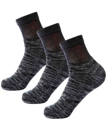 Wide Non-Binding Bamboo Diabetic Circulatory Socks 3 Pack for Edema Neuropathy Men and Women Large/X-Large (3 Pair) Black Grey - 3 Pairs Ankle