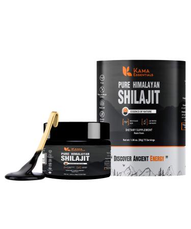 Kama Essentials Himalayan Shilajit Resin 75% Fulvic Acid, 85+ Minerals Gold Grade Ayurvedic Supplement for Energy, Strength & Wellness Lab-Tested 30g Shilajit for Men & Women