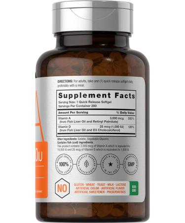 Vitamin A 10000 IU Softgels with Vitamin D3 | 200 Count Non-GMO Gluten Free Supplement by Horbaach - Buy Online on GoSupps.com
