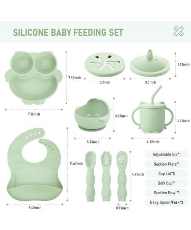 Silicone Baby Weaning Set (10 Pcs) - Adjustable Bib, Suction Bowl, Plate, Fork, Spoon, Water & Snack Cup Kit - Green - for Babies, Toddlers, Kids - Buy Online on GoSupps.com
