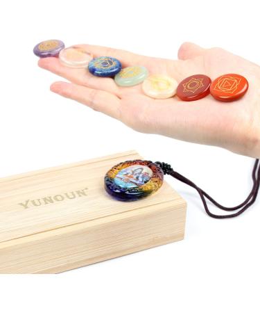 Yunoun 7 Engraved Chakra Symbols Stones Chakra Crystal Set Healing Crystal Healing - 7 Chakra Set Symbols-7 pcs - Buy Online on GoSupps.com