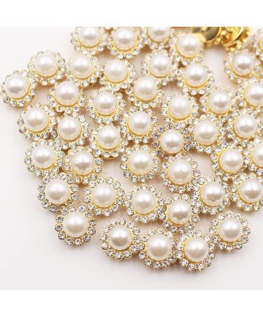 100pcs Flower Claw Cup Rhinestones Gold Flatback Base Shiny Crystals Stones Beads Strass Sew On Rhinestones for Clothing Garment Crafts (12mm  Pearl)