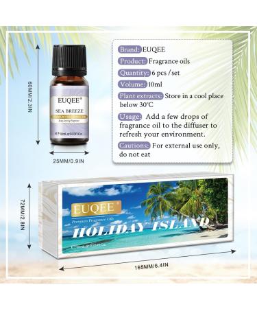 EUQEE Holiday Island Fragrance Oils Gift Set - Essential Oils for Diffusers - Aromatherapy Oil Blend of Pineapple Coconut, Sea Breeze, Bubble Gum, Bay Rum, Marshmallow - 6 Pack 10 ml - Buy Online on GoSupps.com