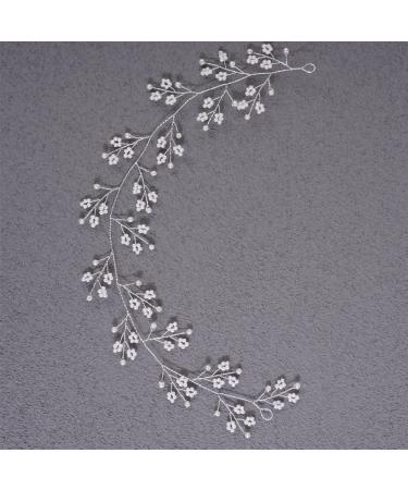 Chargances Bridal Pearl Hair Vine Headband - Boho Wedding Hairpiece for Bride, Bridesmaids, Flower Girls - Silver - Buy Online on GoSupps.com