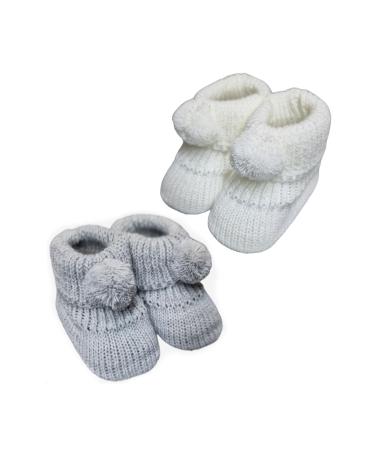 Royal Icon Newborn Baby Booties 0-3 Months Baby Boys Girls Pom Pom Booties Adorable Warm Soft Stylish Bootees Ideal for Indoor and Outdoor Use RI408 3 Months Grey White Ri377