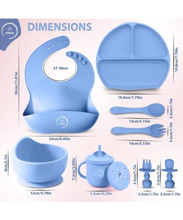Home-Ed Baby Weaning Set: 9-Piece Baby Food Set with Suction Bowl, Plates, Spoon, and Bibs - Blue - Buy Online on GoSupps.com