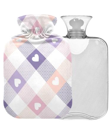 Naanle hot hot water bottle with reference Valentine's Day Tartan Plaid Transparent Warm water bottle 1l of warm steadeler for pain relief back hand feet heat and cold therapy