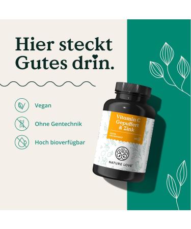 Nature Love Vitamin C Buffered & Zinc 180 Capsules | 1000mg Vitamin C + 15mg Zinc | Vegan pH-Neutral Lab-Tested | Made in Germany - Buy Online on GoSupps.com