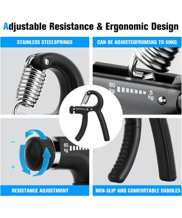 Juhumee Hand Trainer - Adjustable Forearm Workout Set (5-60 kg) | Strengthen Hands Fingers & Forearms | Ideal Finger Stretcher & Resistance Tool - Buy Online on GoSupps.com