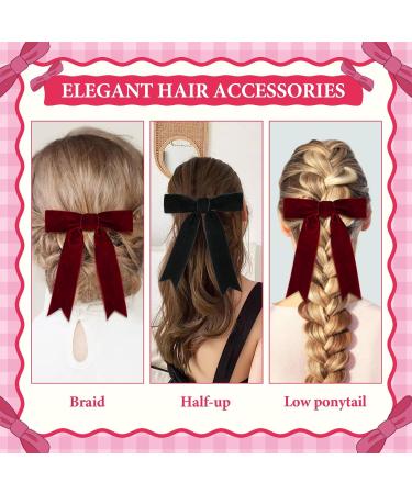 Acwoo Satin-Haired Hair Clips with Loop | 90s Bowknot French Band Hairpins for Parties & Christmas - Buy Online on GoSupps.com