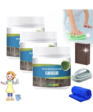 Marble Stone Platform Cleaning Powder Stone Stain Remover Stone Cleaning Powder Cleaner and Polish for Marble Quartz Frosted Strong Oil Removal for Marble Granite Tile (3Pcs)
