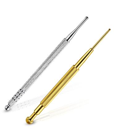 2 Pieces Facial Reflexology Massage Tool Retractable Acupuncture Pen, Stainless Steel Double Headed Spring Loaded Ear and Body Point Probe Pen (2 Pieces)