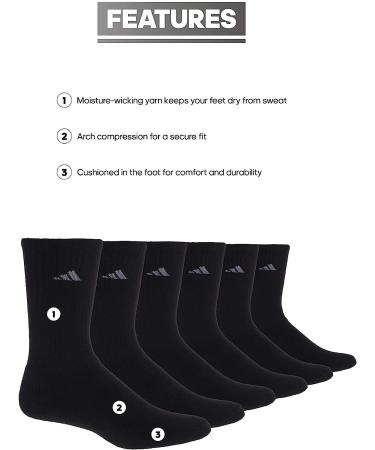 adidas Athletic Crew Socks 6-Pack - Medium Black/Aluminum - Buy Online on GoSupps.com