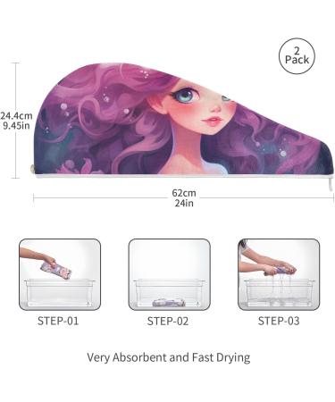Purple Mermaid Hair Towel 2 Pack | Super Absorbent Quick Dry Turbans for Women & Girls - Buy Online on GoSupps.com