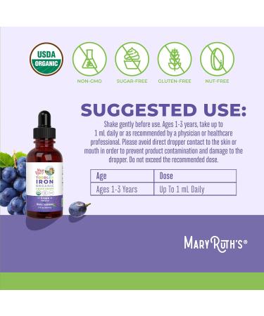 MaryRuth's Iron Supplement for Toddlers | Liquid Iron Supplement for Children Ages 1-3 | Iron Supplement for Iron Deficiency | Ferrochel | Sugar Free | Vegan | Non-GMO | Gluten Free | 2 Fl Oz Grape - Toddler - Buy Online on GoSupps.com