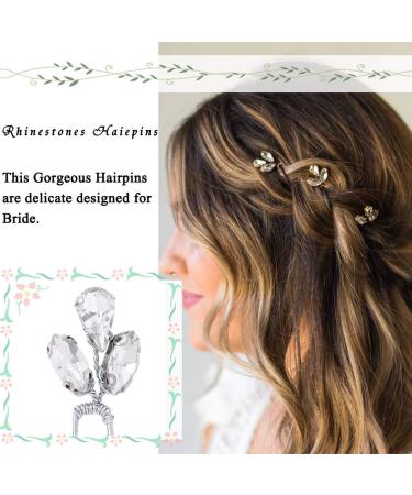 Barode Bridal Wedding Hair Pins Set of 3 - Water Drop & Leaf Rhinestone Headpieces in Silver for Women and Girls - Buy Online on GoSupps.com