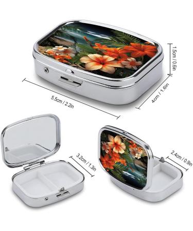 Buy Tropical Flowers Pill Box - 2 Compartment Decorative Metal Organizer for Travel | Portable Medicine Case for Pocket & Purse - Buy Online on GoSupps.com