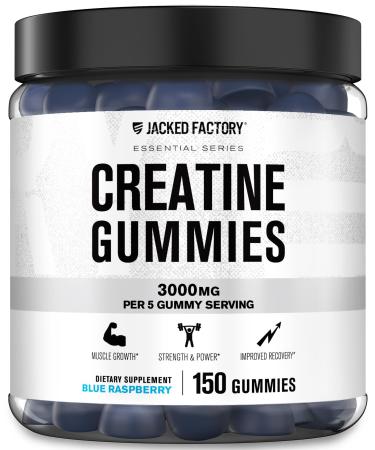 Jacked Factory Creatine Monohydrate Gummies (3g) - Creatine for Muscle Growth Strength Enhanced Energy and Improved Athletic Performance - 150 Gummies Blue Raspberry