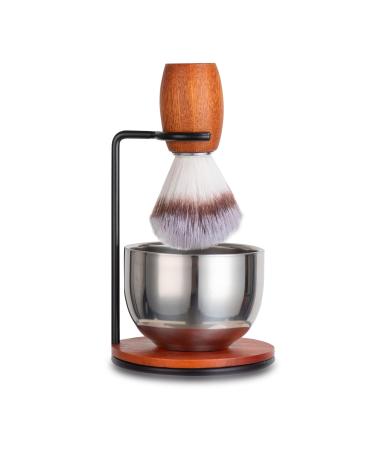 Shaving Brush Set for Men 3pcs Wooden Handle Shaving Brush with Stand and Steel Bowl