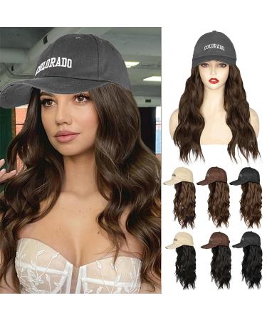 AISI BEAUTY Hat Wig for Women Baseball Cap with Hair Extensions Adjustable Hat with Hair Attached for Women Synthetic Long Wavy Hair Baseball Cap