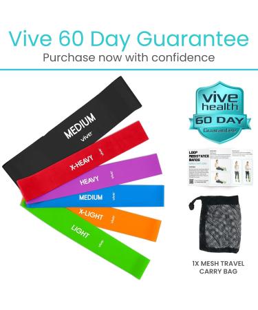 Vive Loop Bands Set (6 Pack) - Multi-Resistance Elastic Bands for Home & Gym Workouts Physical Therapy Yoga & Pilates - Perfect for Toning Hips Butt Arms & Legs - Buy Online on GoSupps.com