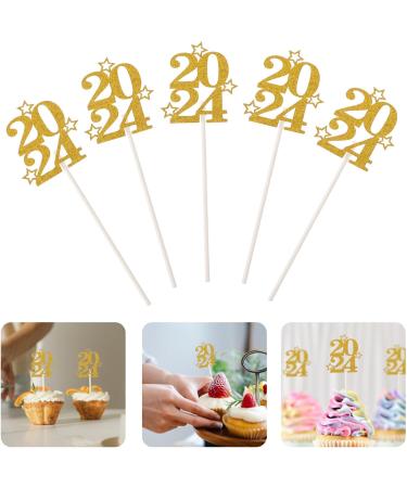 ibasenice 30pcs New Year Cupcake Toppers 2024 Cake Toppers Glitter Gold Cupcake Topper Cheers to 2024 Cake Picks Dessert Picks for New Years Eve Party Decoration Golden - Buy Online on GoSupps.com